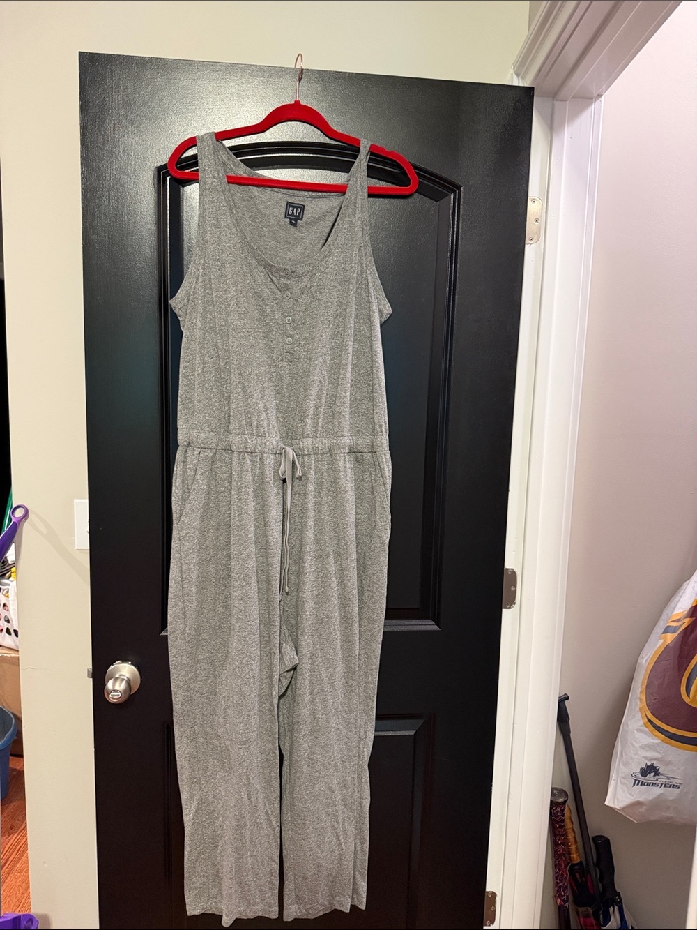 GAP Light Gray Sleeveless Drawstring Knit Jumpsuit